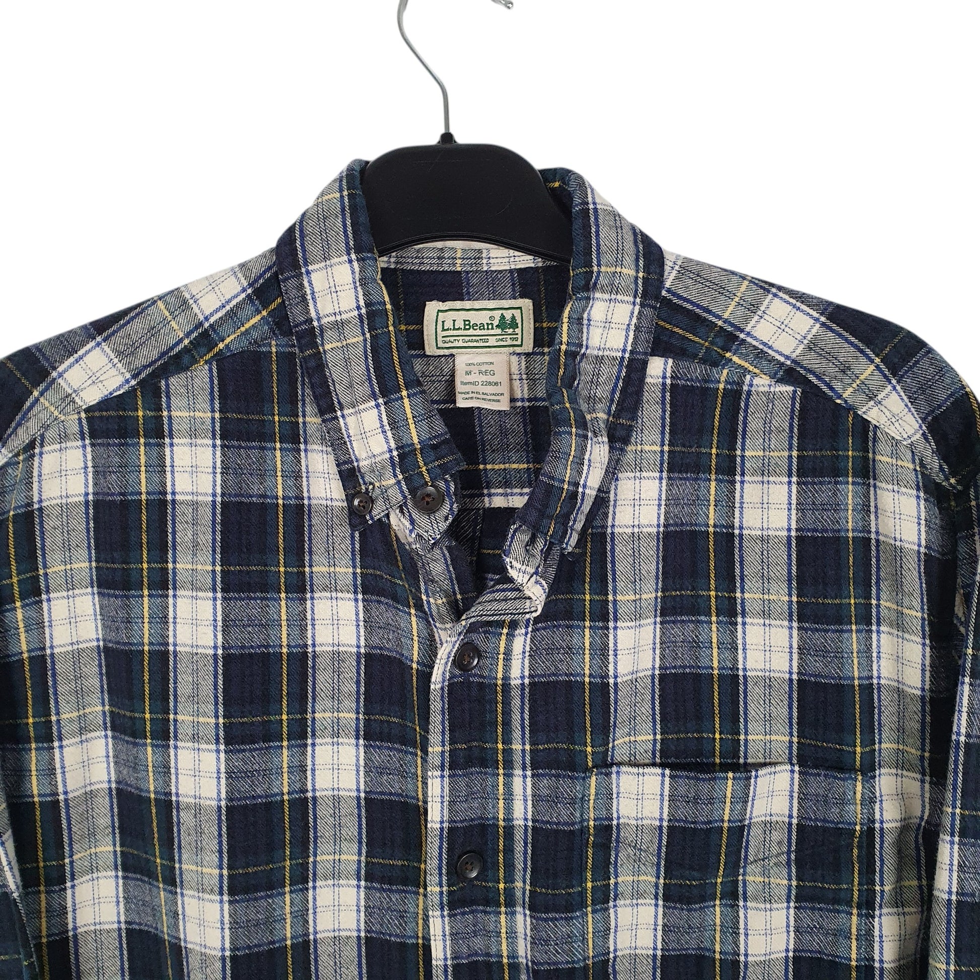 Mens Navy L.L.Bean Thick Flannel Plaid  Shirt