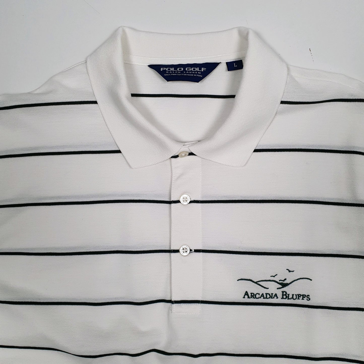 Mens White Polo Ralph Lauren Golf Arcadia Bluffs  Polo Shirt