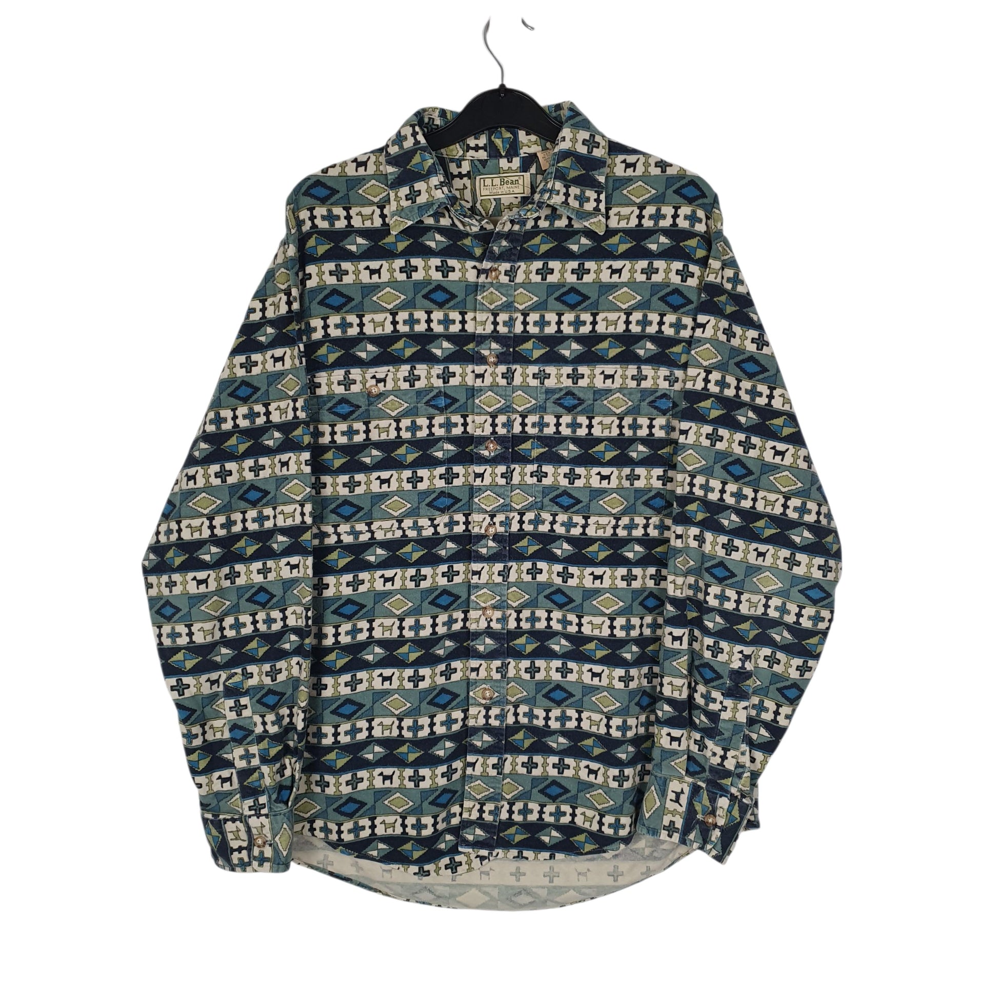 Mens Blue L.L.Bean Vintage 80s Made In USA Thick Chamois Long Sleeve Shirt