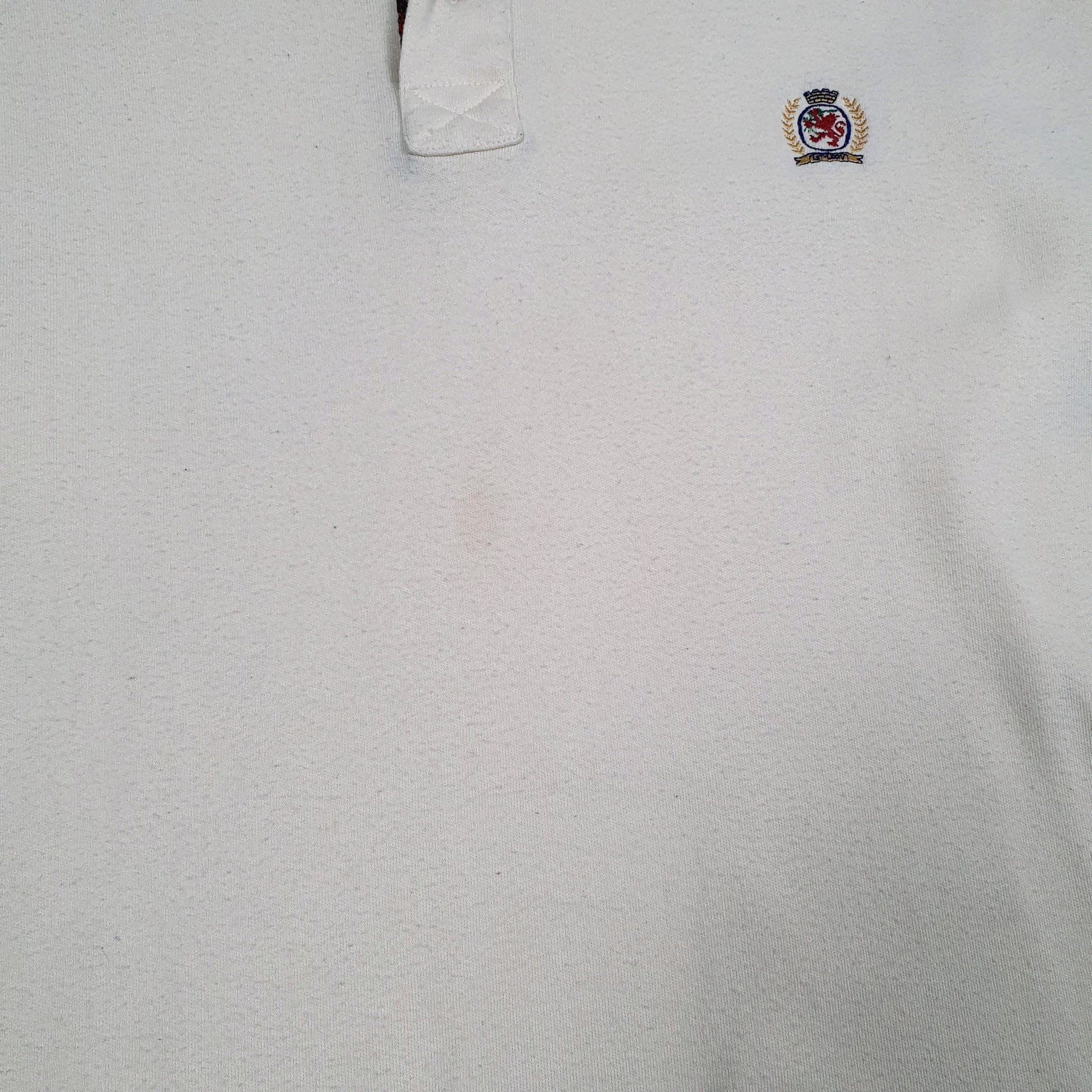 Mens Cream Tommy Hilfiger Vintage 90s Polo Shirt Crewneck Jumper