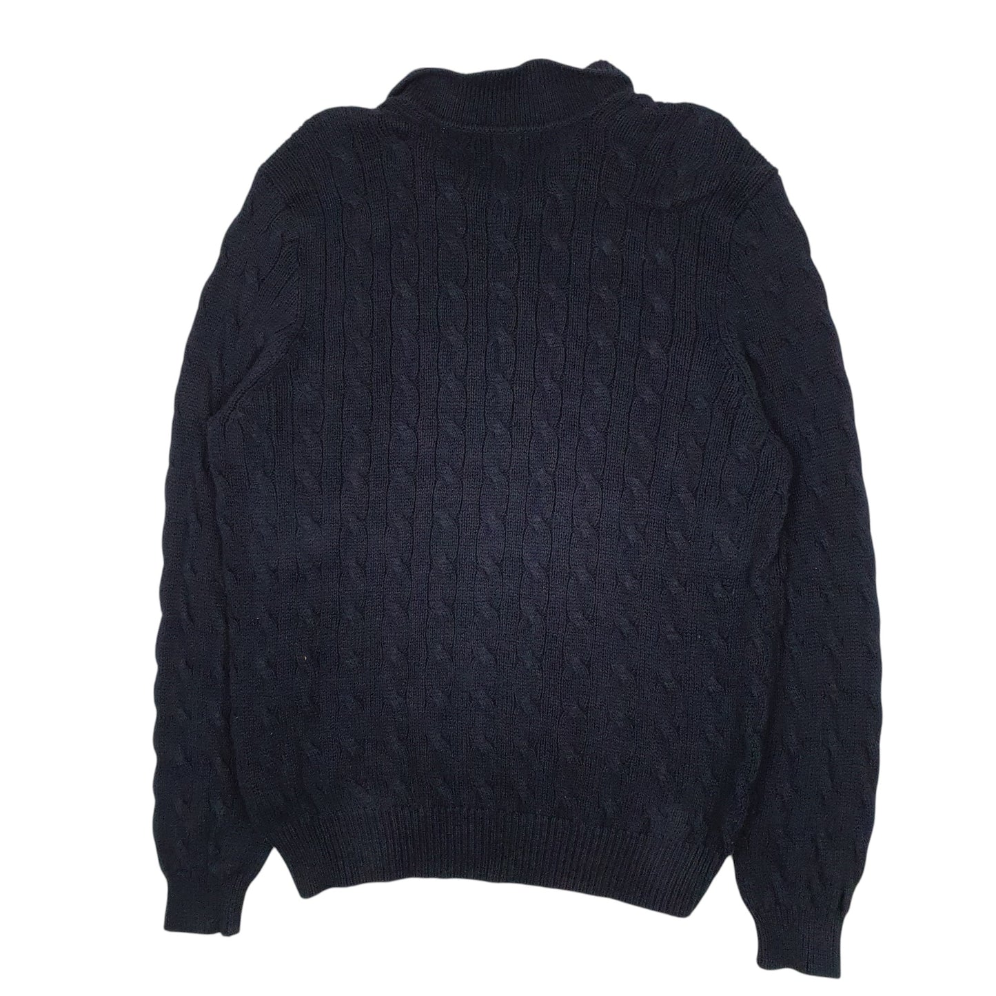 Mens Navy Polo Ralph Lauren Cable Knit Collared Crewneck Jumper