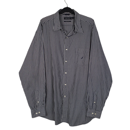 Mens Navy Nautica Sanded Poplin Long Sleeve Shirt