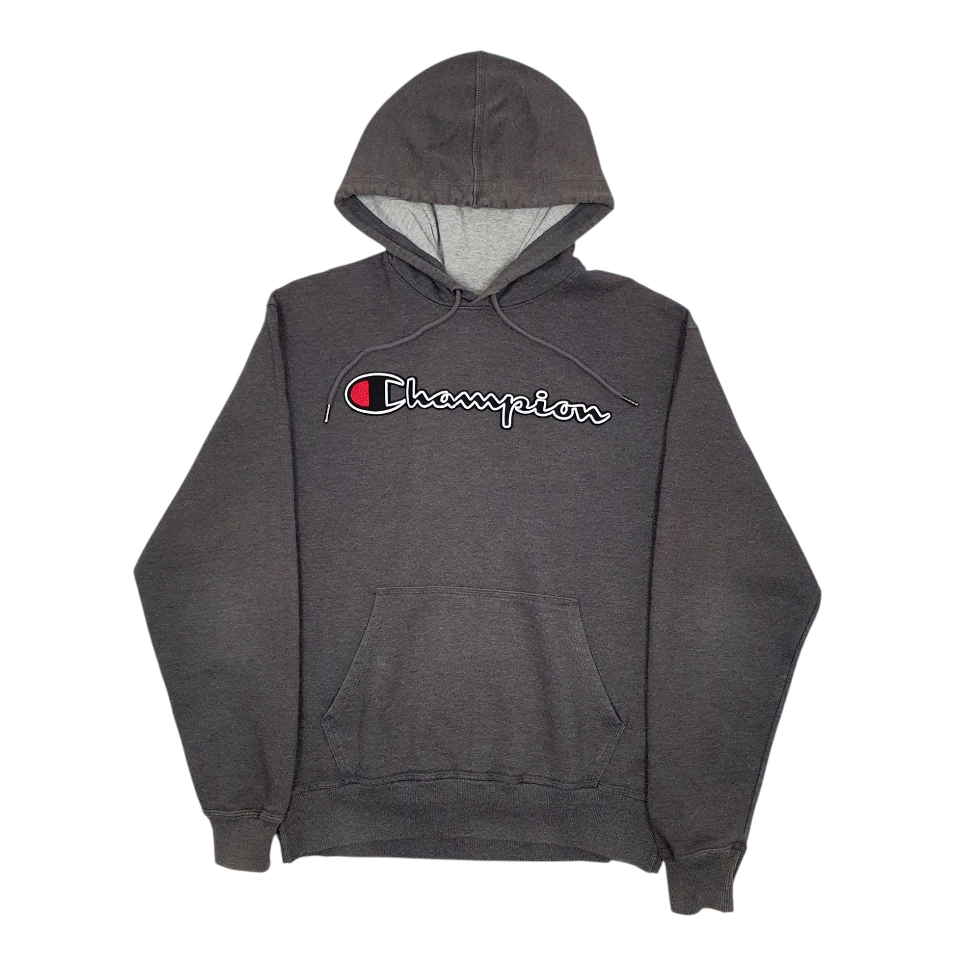Mens Grey Champion Spellout Hoodie Jumper