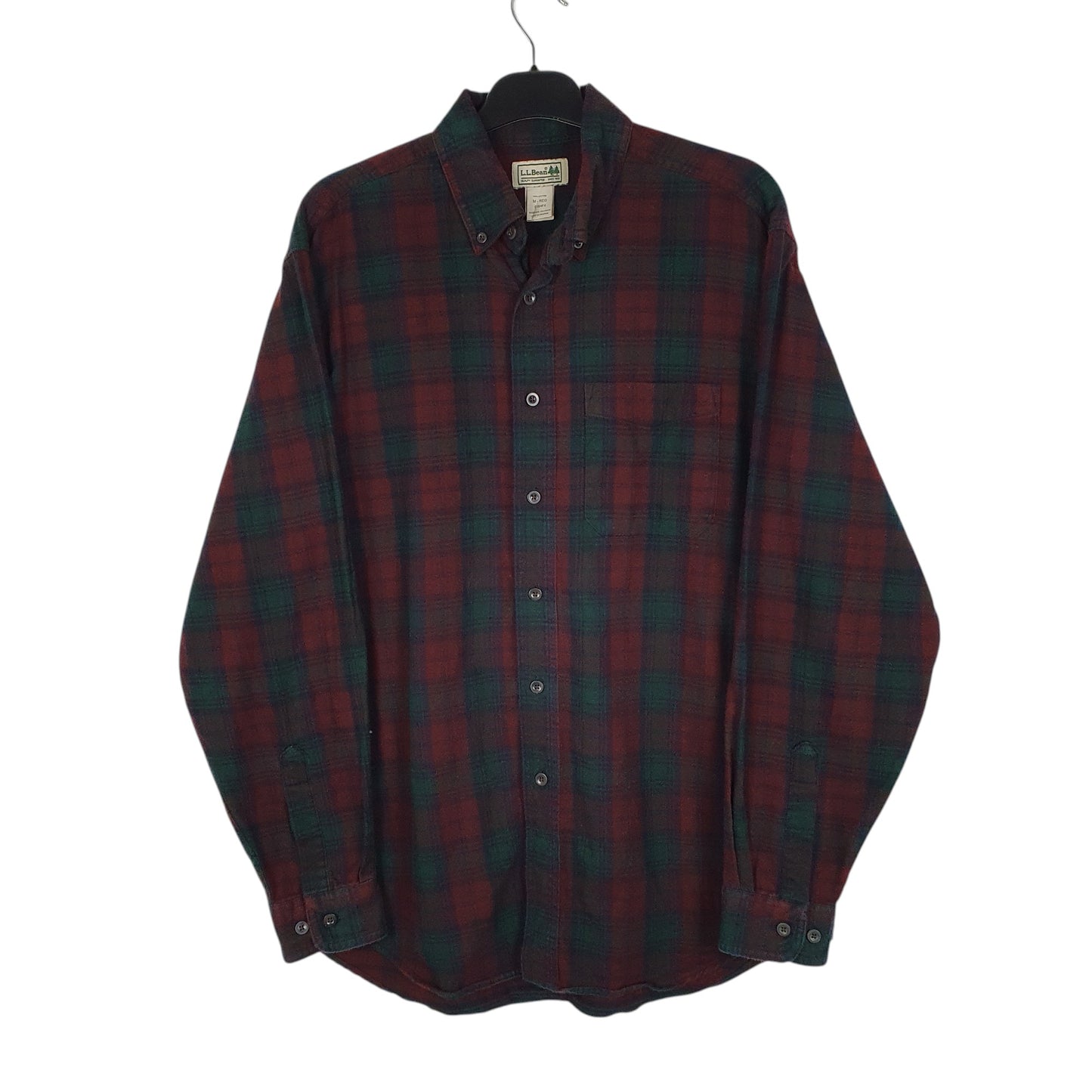 Mens Burgundy L.L.Bean Thick Flannel Plaid Long Sleeve Shirt