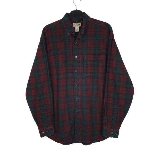 Mens Burgundy L.L.Bean Thick Flannel Plaid Long Sleeve Shirt