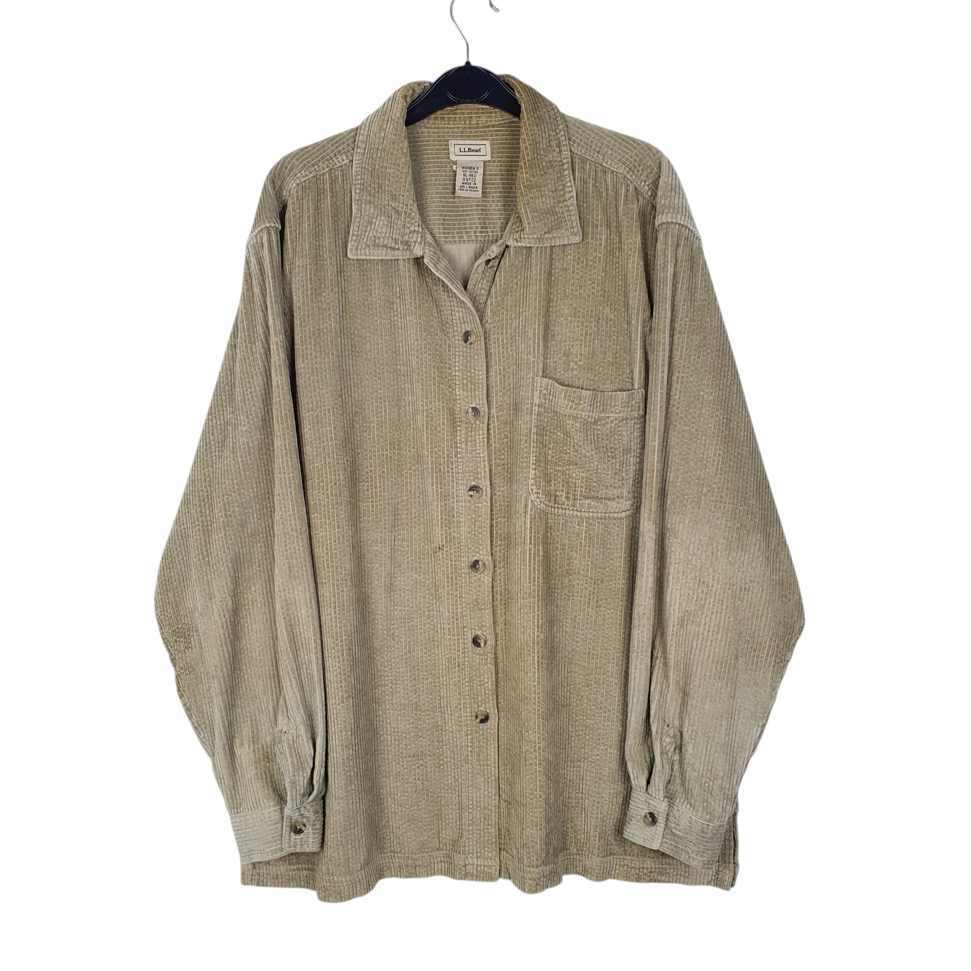 Womens Green L.L.Bean Corduroy Relaxed Fit Long Sleeve Shirt