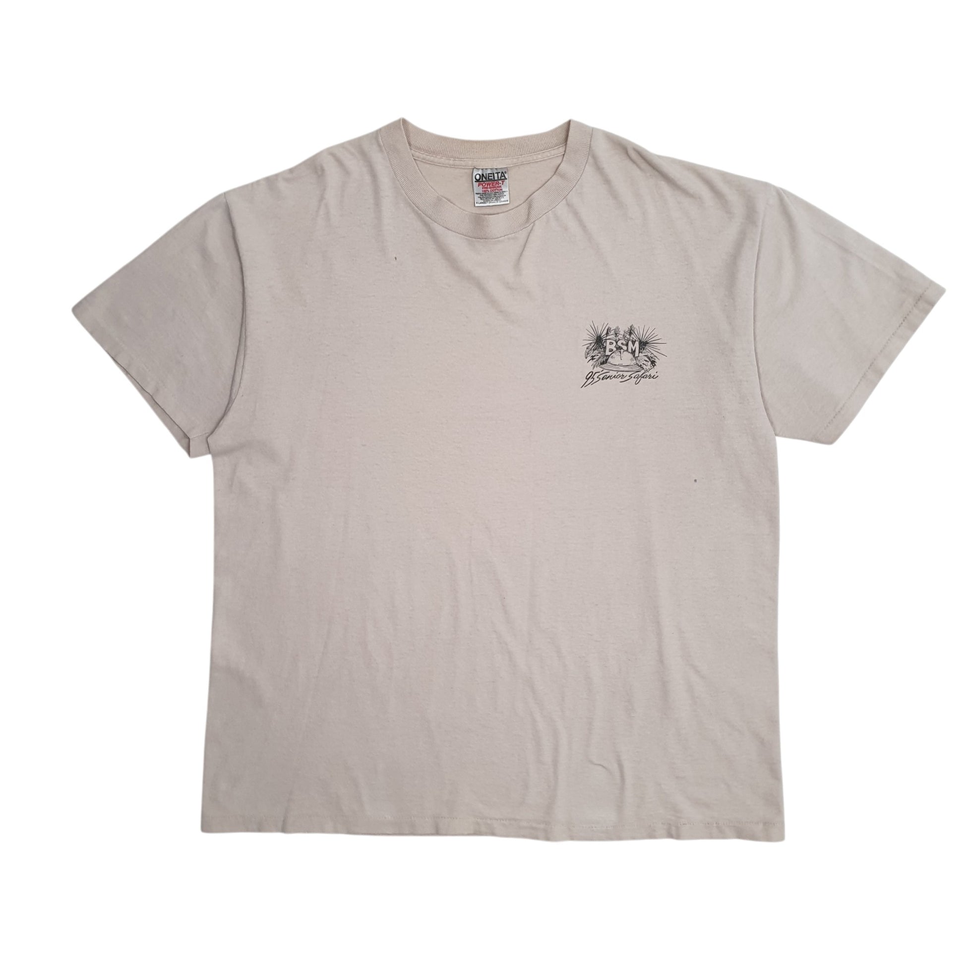 Mens Beige Oneita Single Stitch Vintage 90s Short Sleeve T Shirt