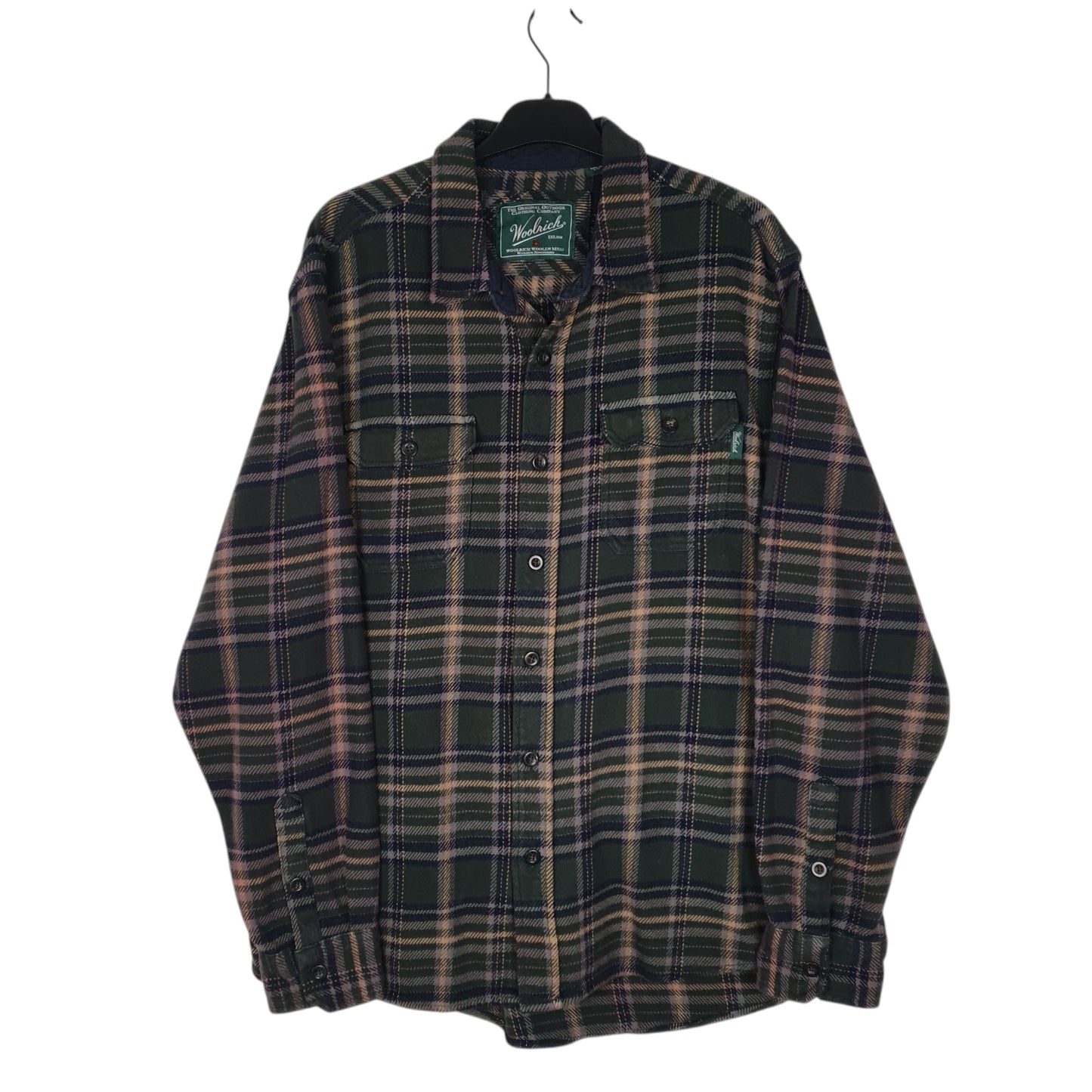 Mens Green Woolrich Thick Flannel Shacket Jacket Long Sleeve Shirt