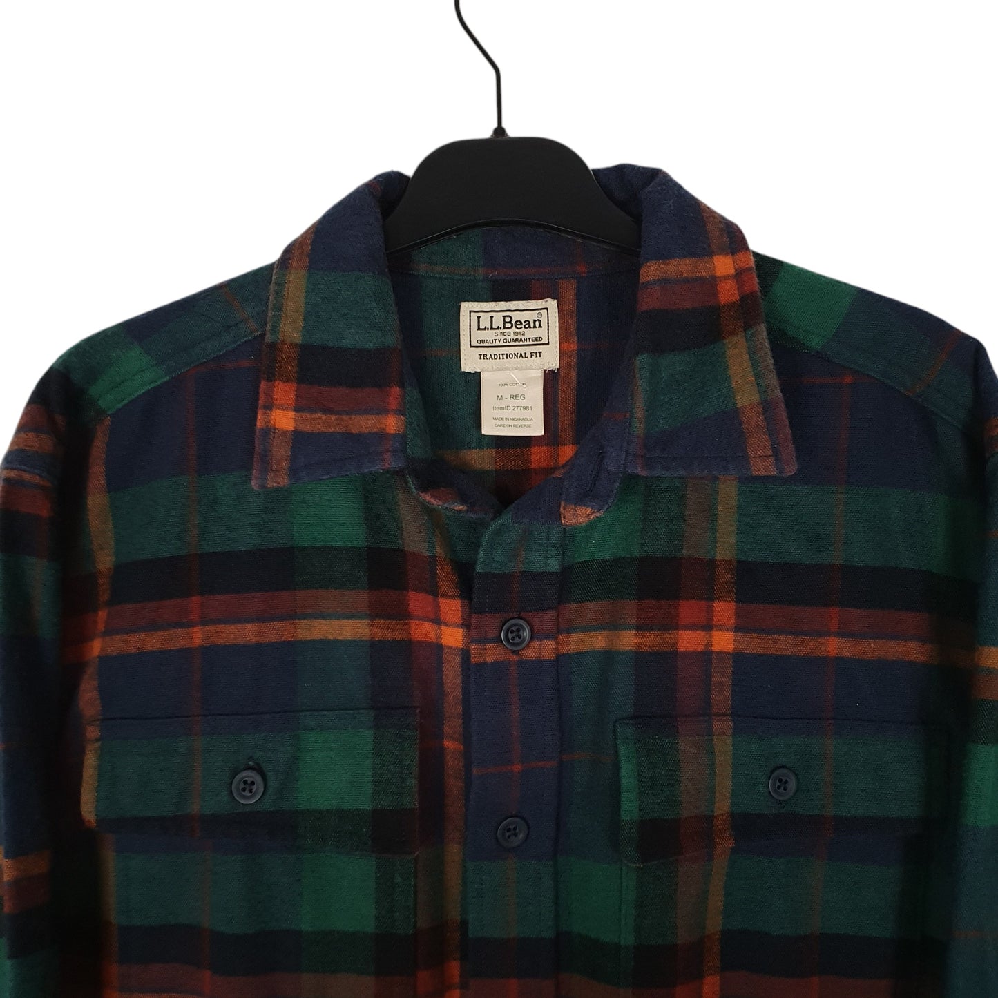 Mens Navy L.L.Bean Scotch Flannel Chamois Plaid  Shirt