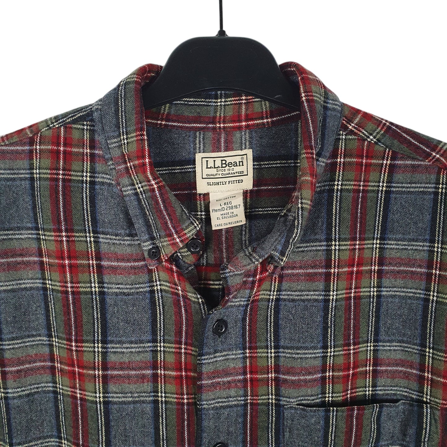 Mens Grey L.L.Bean Thick Flannel Plaid  Shirt