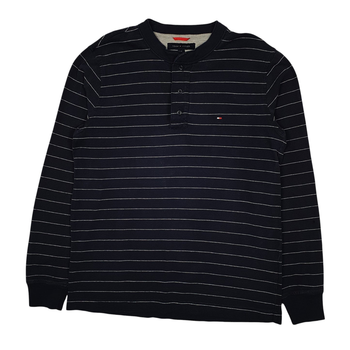 Mens Navy Tommy Hilfiger Henley Lightweight Crewneck Jumper