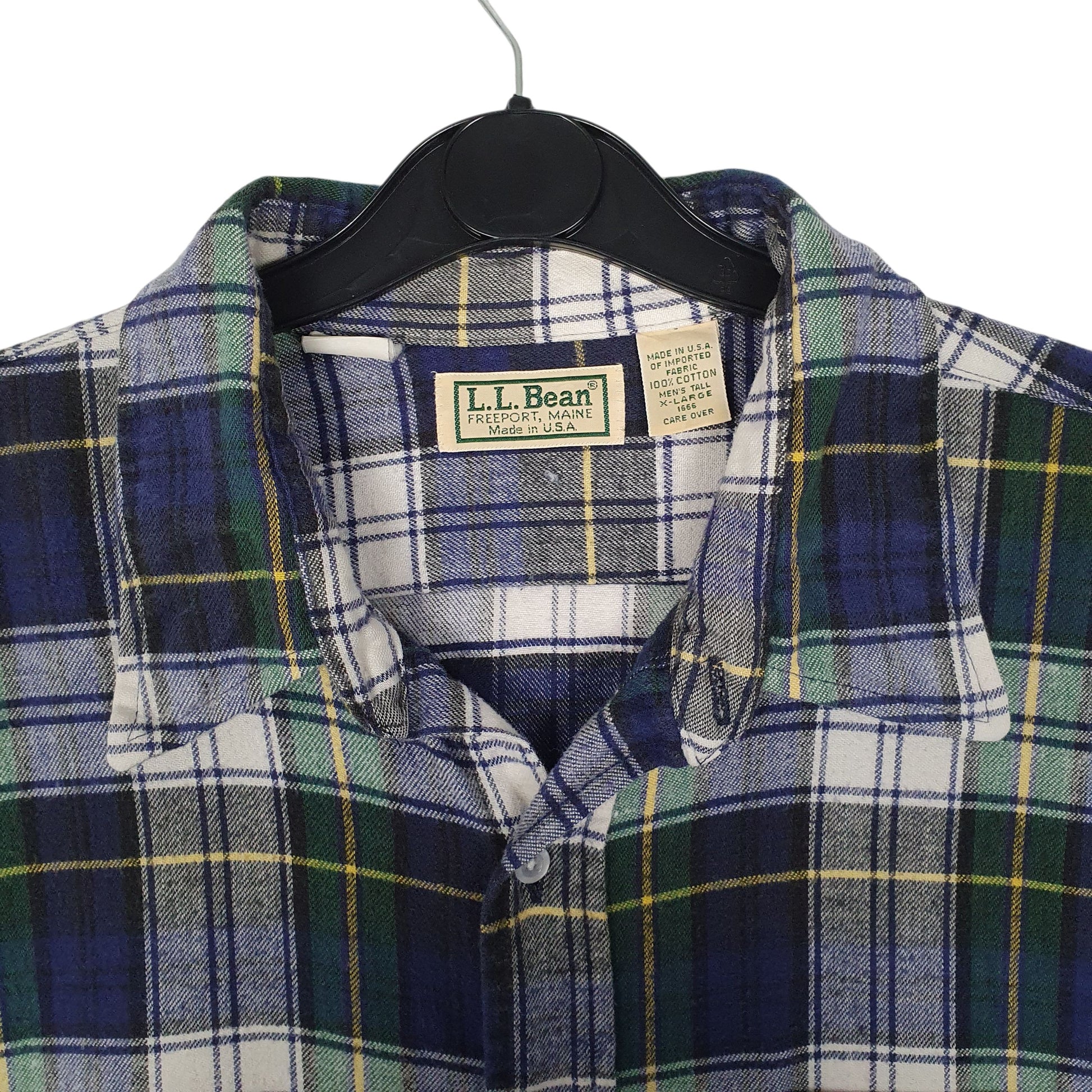Mens Blue L.L.Bean Scotch Plaid Flannel Vintage 90s Made In USA  Shirt