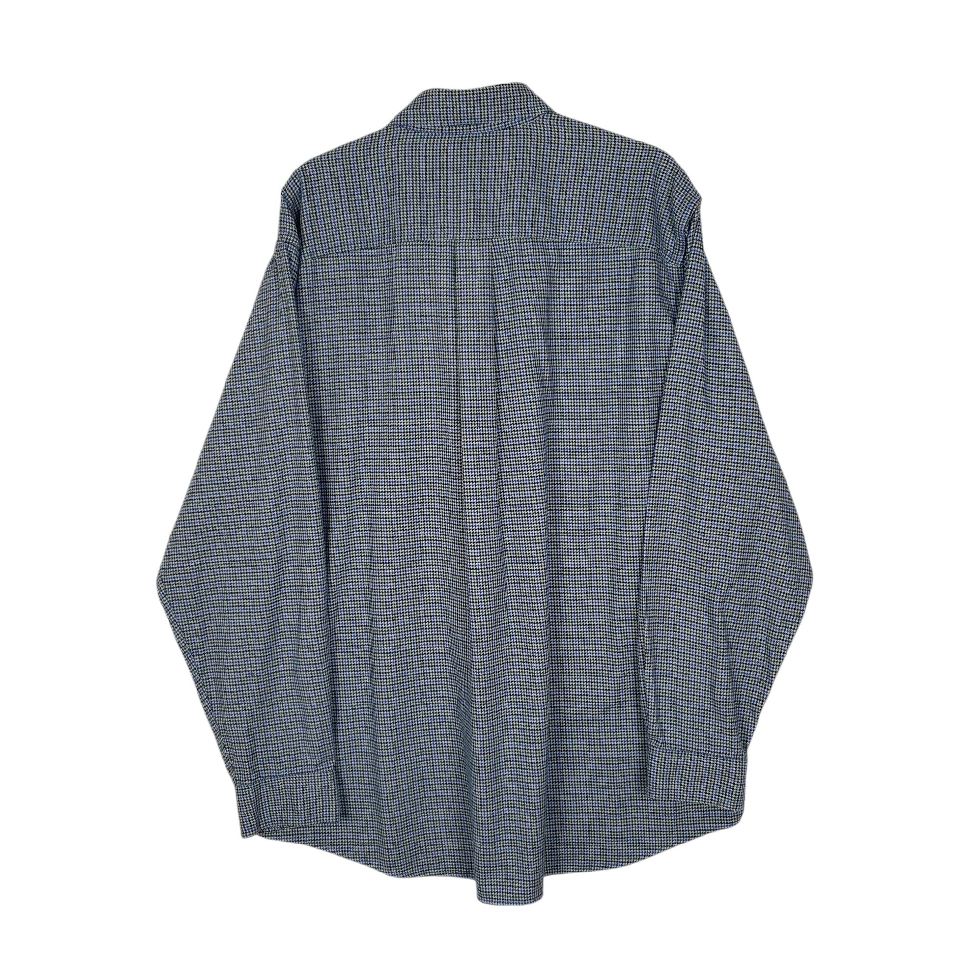 Mens Blue L.L.Bean Thick Flannel Houndstooth  Shirt