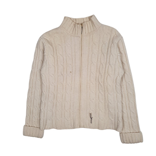 Womens Cream Burberry Cable Knit Full Zip Jumper