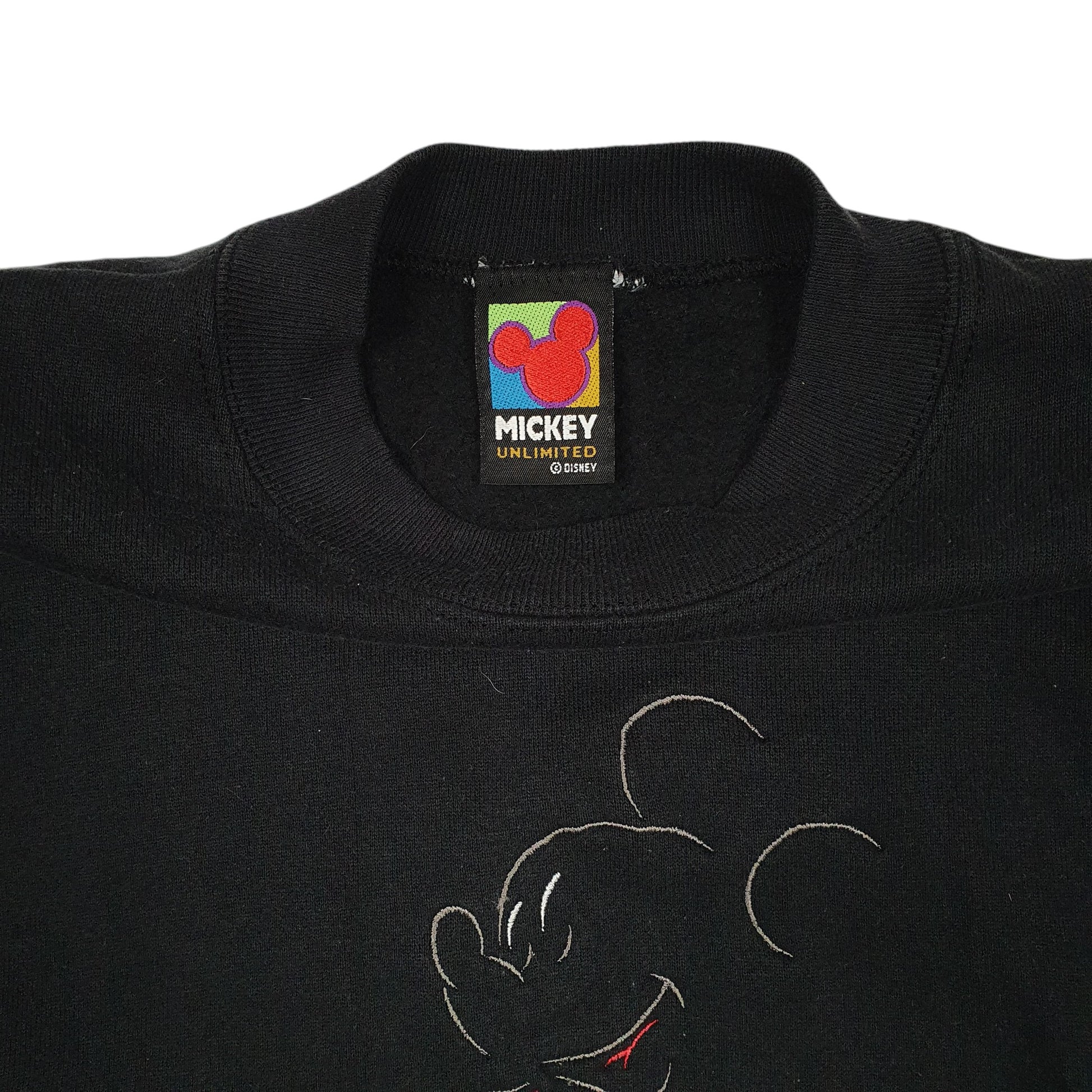 Mens Black Disney Mickey Mouse Unlimited Vintage 90s Crewneck Jumper