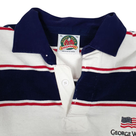 Mens White Barbarian Rugby George W. Bush Hoodie Polo Shirt