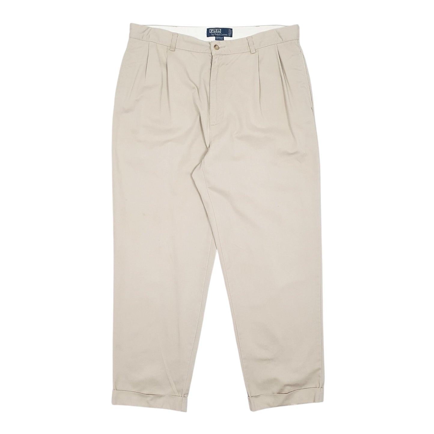 Mens Beige Polo Ralph Lauren Hammond Pant Pleated 90s Chino Trousers