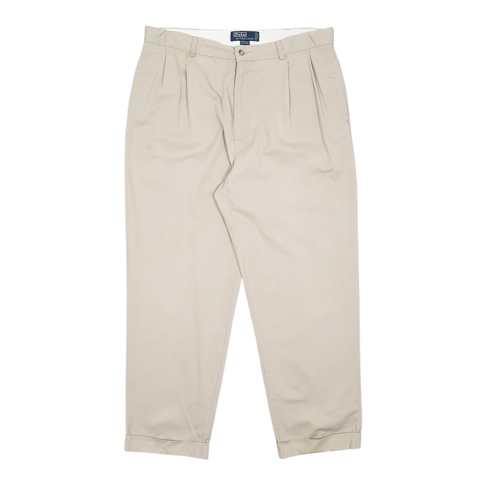 Mens Beige Polo Ralph Lauren Hammond Pant Pleated 90s Chino Trousers