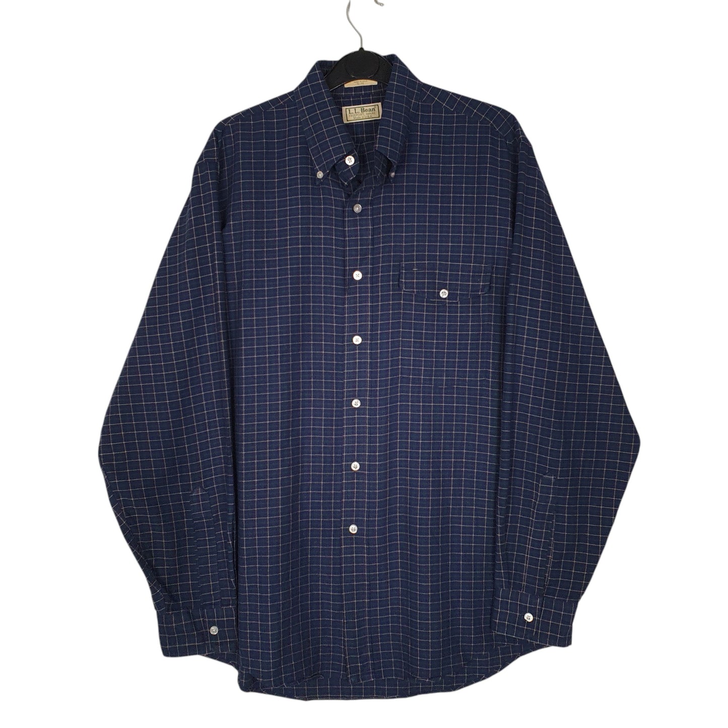 Mens Navy L.L.Bean Vintage 1980s Made In USA Long Sleeve Shirt