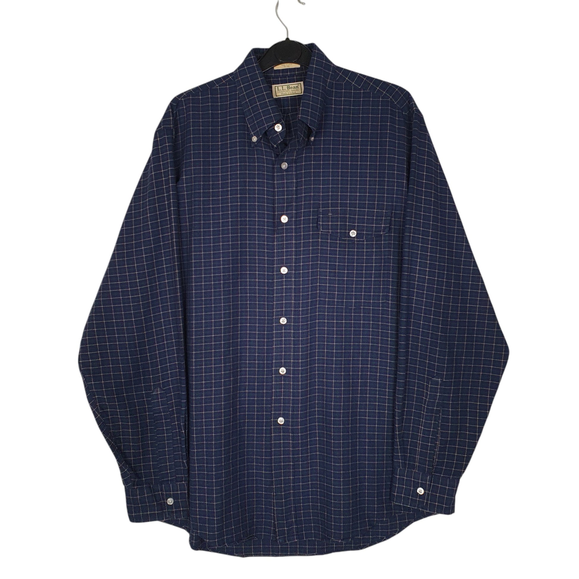 Mens Navy L.L.Bean Vintage 1980s Made In USA Long Sleeve Shirt