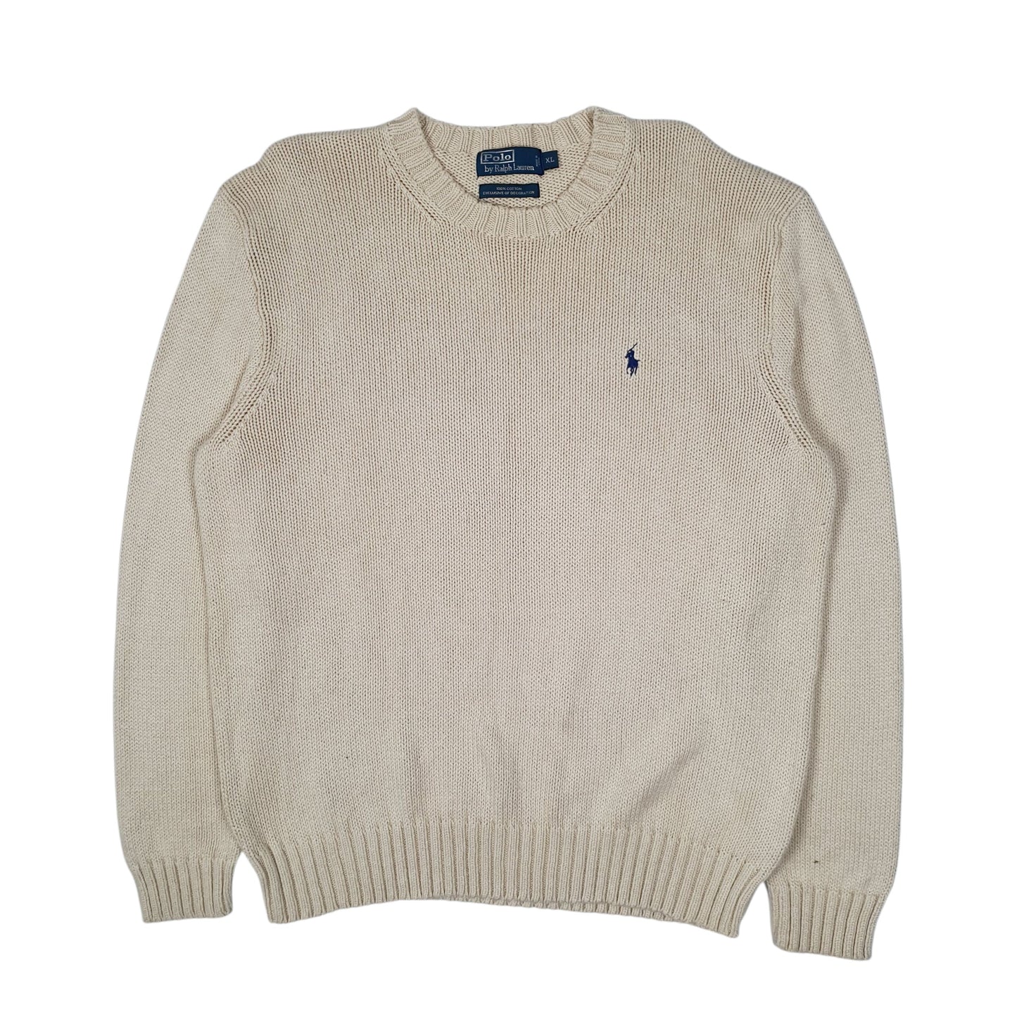Mens Cream Polo Ralph Lauren Chunky Knit Crewneck Jumper