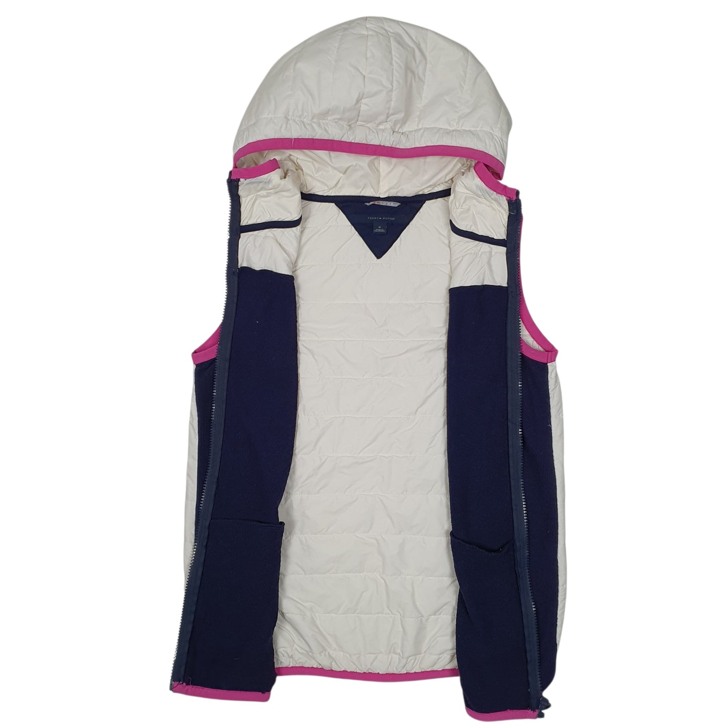 Womens Navy Tommy Hilfiger Hoodie Puffer Padded Crewneck Coat