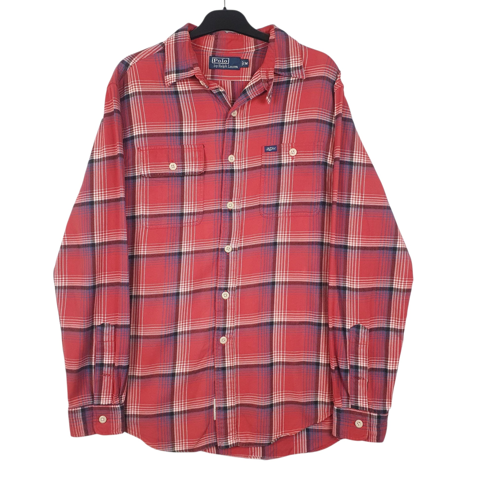 Mens Red Polo Ralph Lauren Flannel Plaid Long Sleeve Shirt