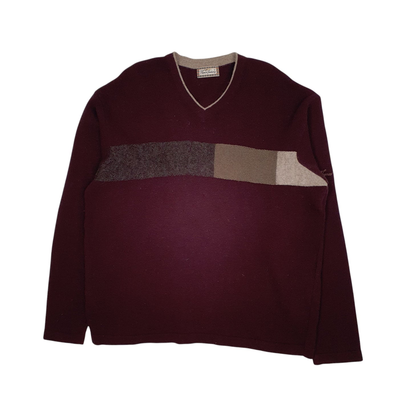 Mens Burgundy Burberry  Crewneck Jumper