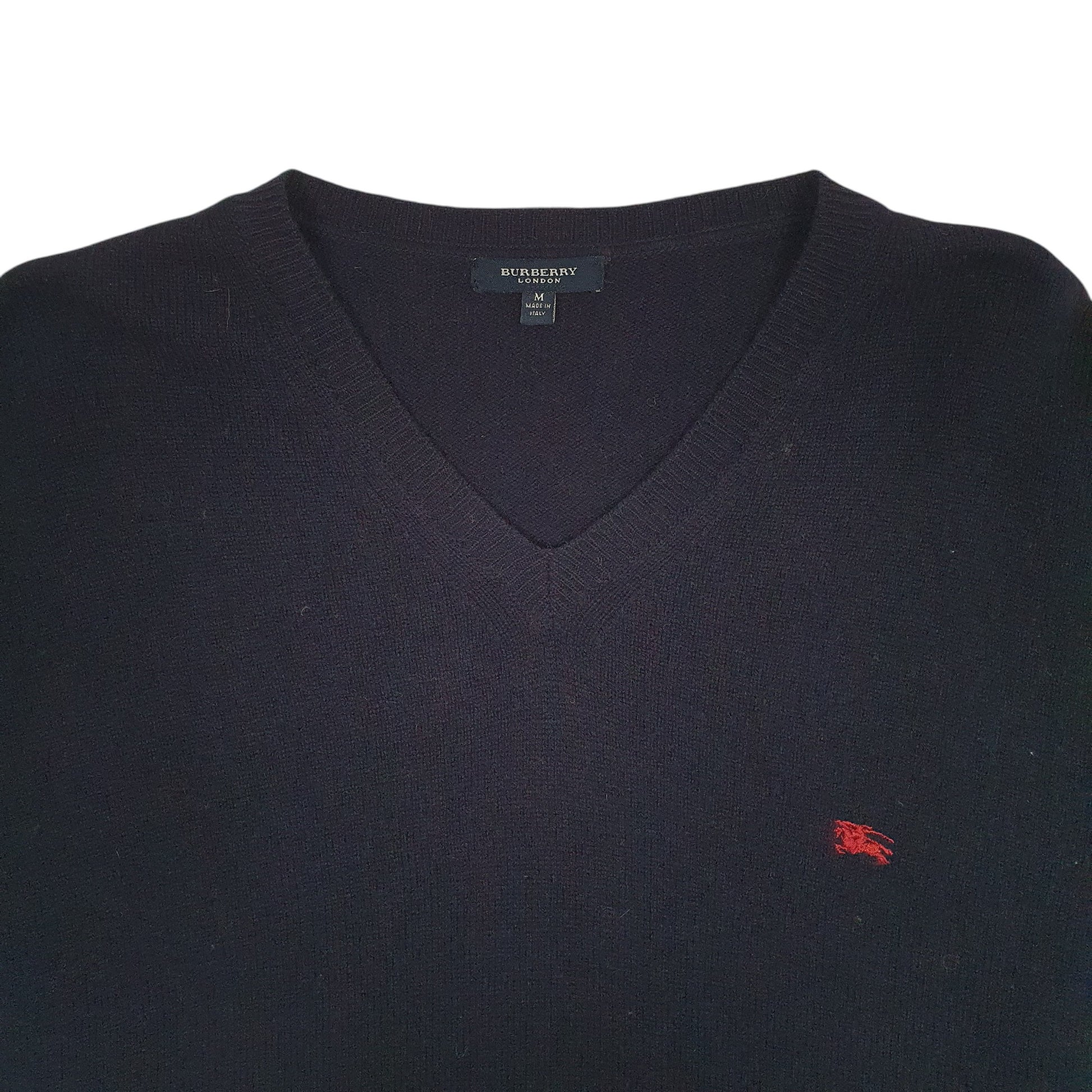 Mens Navy Burberry  V Neck Jumper