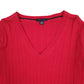 Womens Red Tommy Hilfiger Cable Knit V Neck Jumper