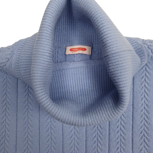 Womens Blue Damart Cable Knit Turtle Neck Jumper
