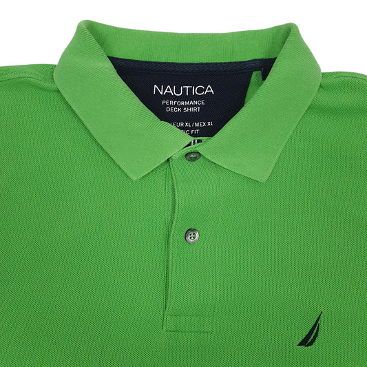Mens Green Nautica Performance Deck Shirt Hoodie Polo Shirt