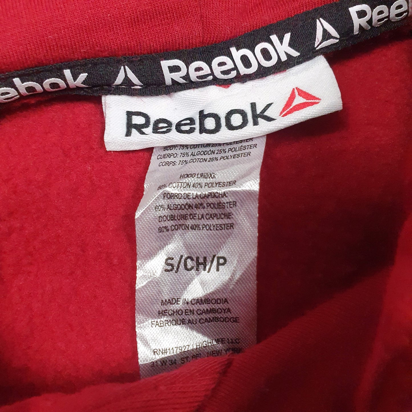 Mens Red Reebok Spellout Hoodie Jumper