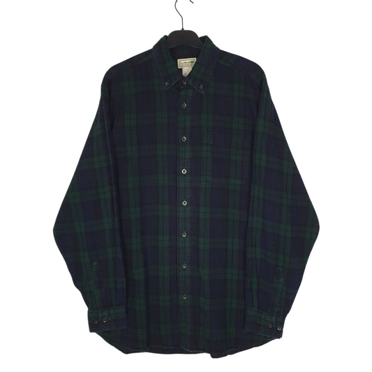 Mens Navy L.L.Bean Scotch Plaid Flannel Tall Long Sleeve Shirt