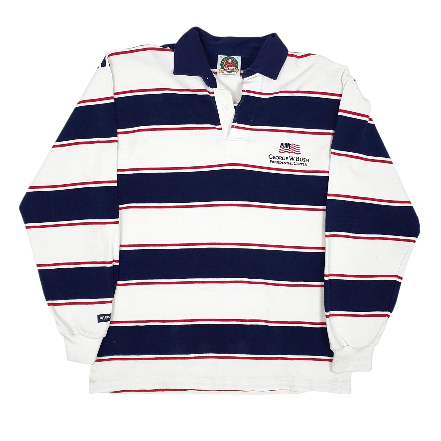 Mens White Barbarian Rugby George W. Bush Long Sleeve Polo Shirt