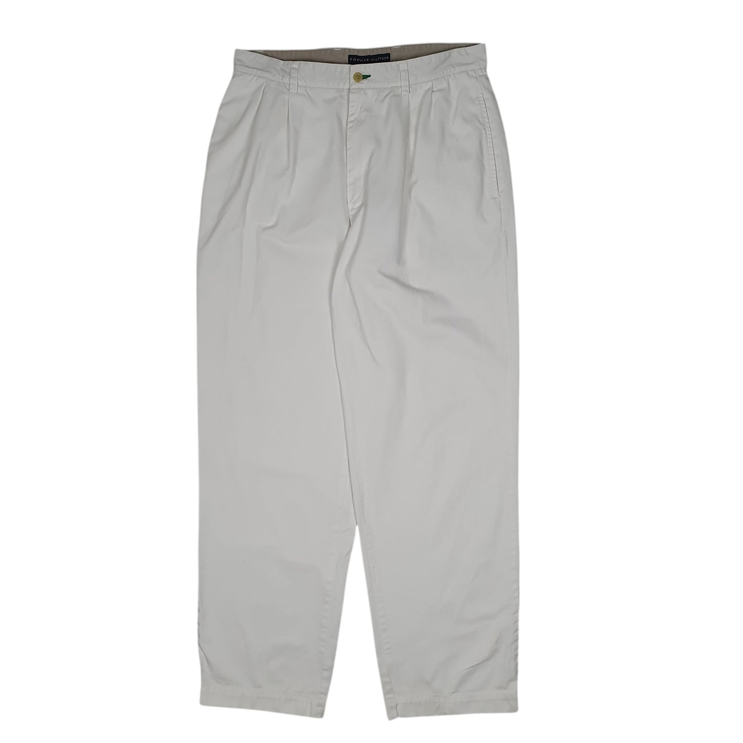 Mens White Tommy Hilfiger Double Pleated Chino Trousers