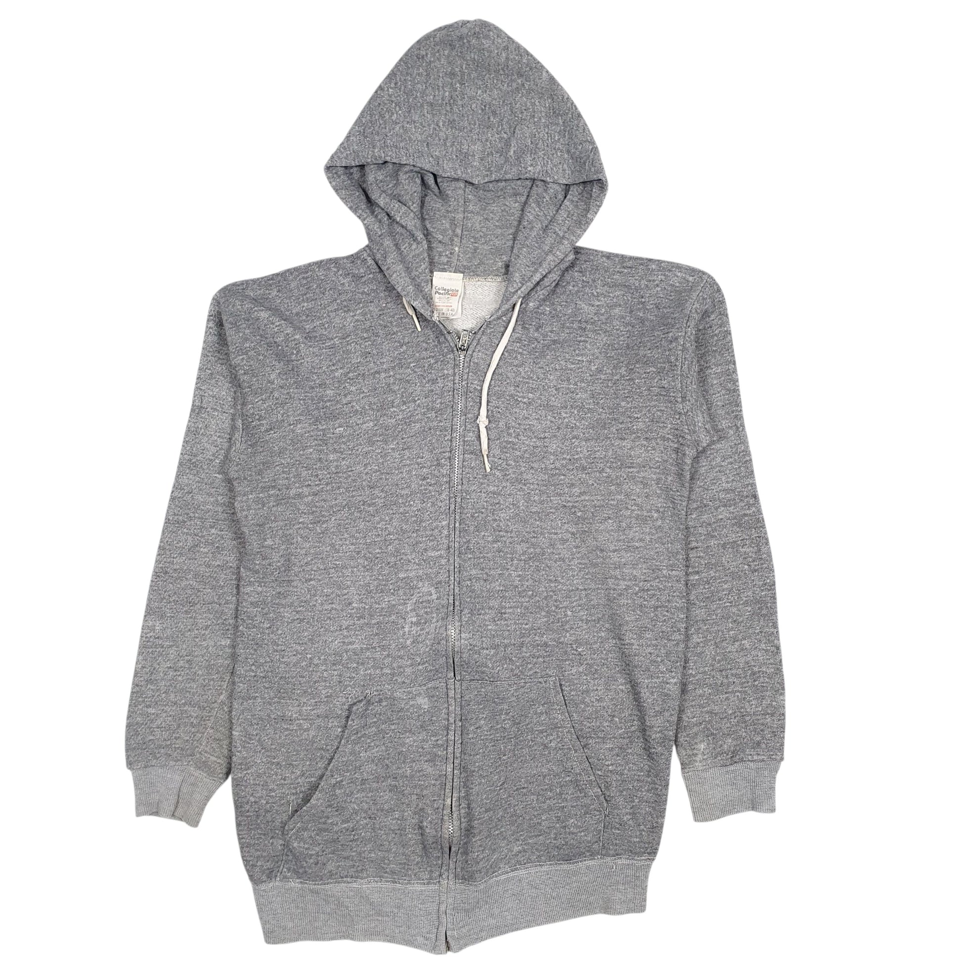 Mens Grey Collegiate Pacific Vintage 90s Made In USA Full Zip Jumper