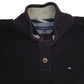 Mens Black Tommy Hilfiger Button Up Quarter Zip Jumper