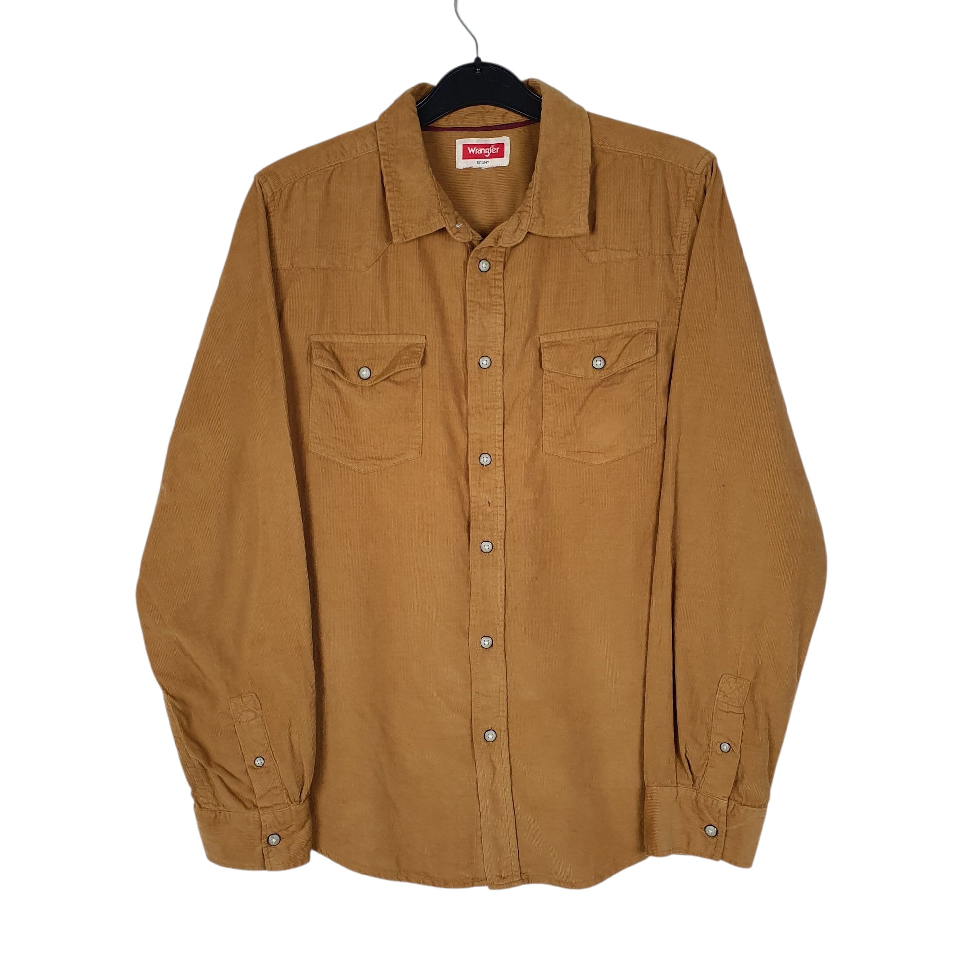 Mens Beige Wrangler Corduroy Long Sleeve Shirt