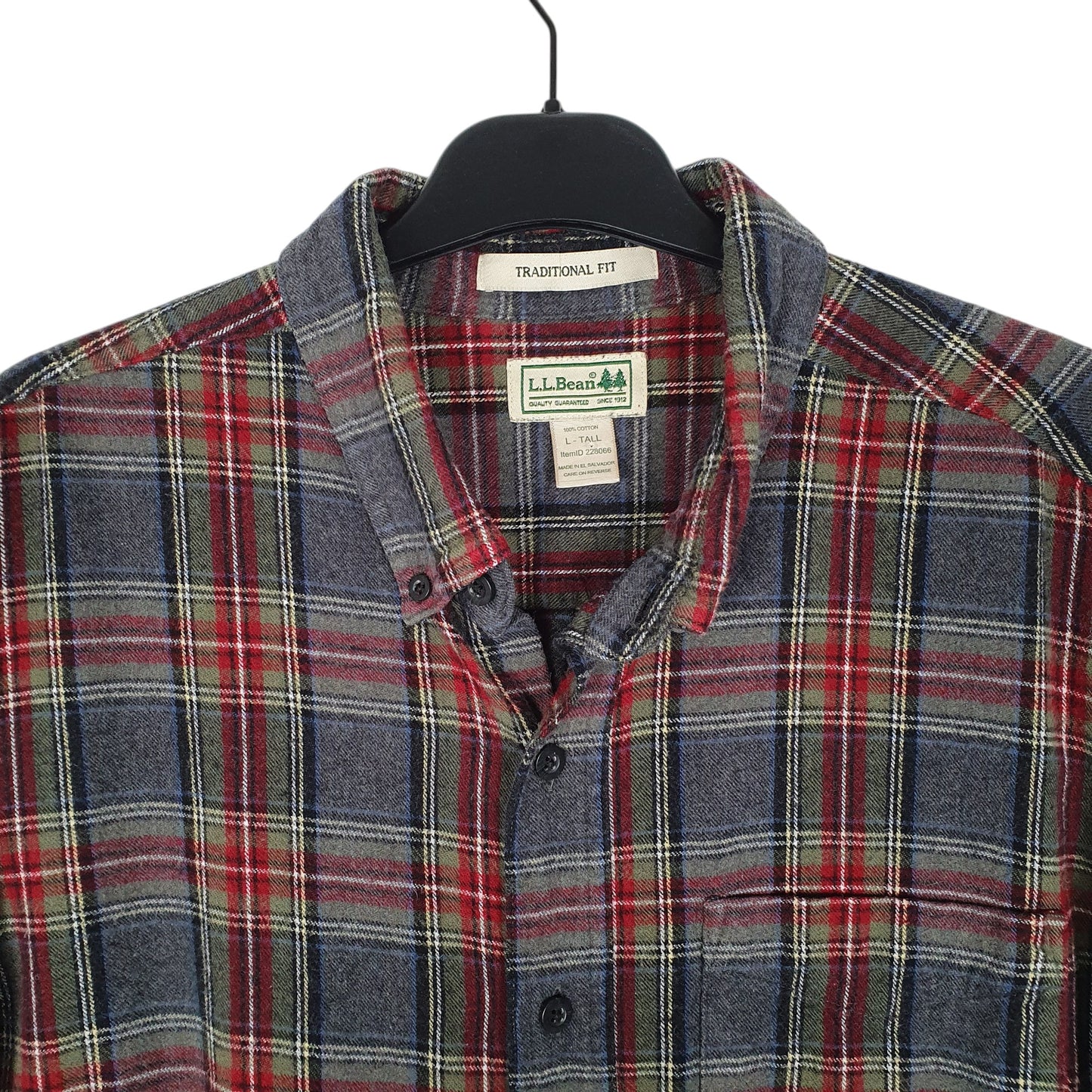 Mens Grey L.L.Bean Thick Flannel Plaid Tall  Shirt