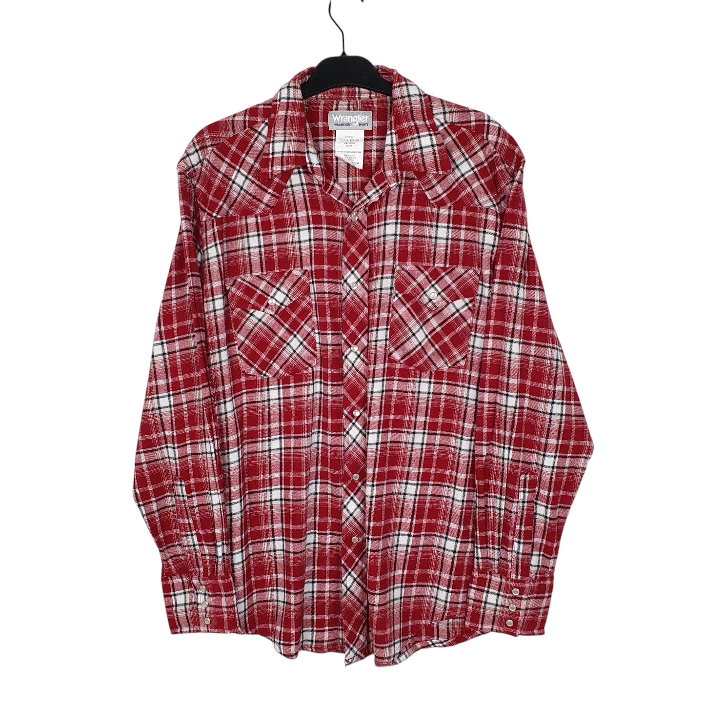 Mens Red Wrangler Flannel Western Pearl Snap Long Sleeve Shirt