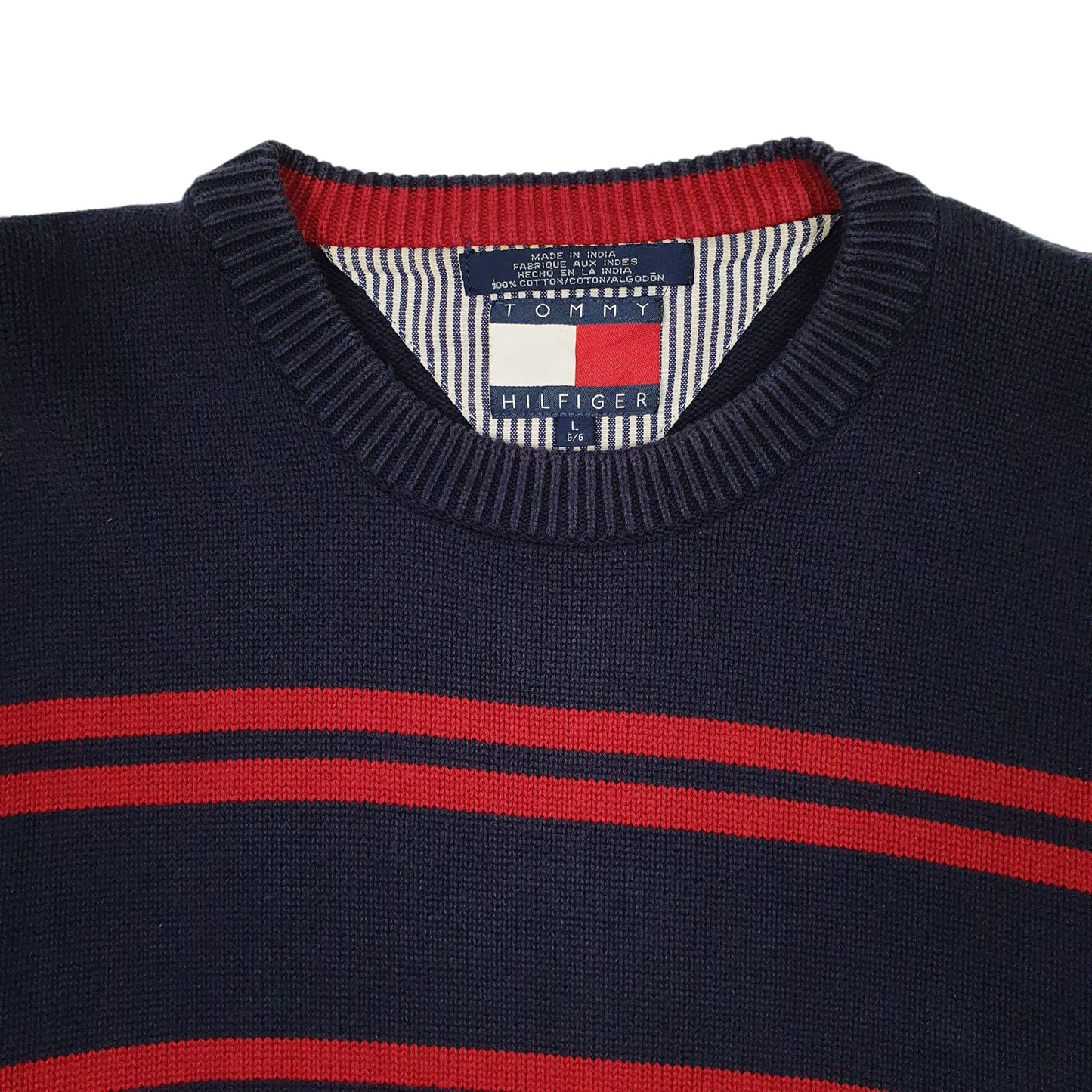 Mens Navy Tommy Hilfiger Chunky Knit Vintage 00s Crewneck Jumper