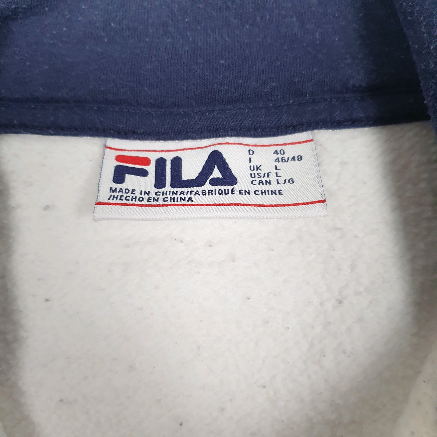 Mens White Fila Spellout Quarter Zip Jumper