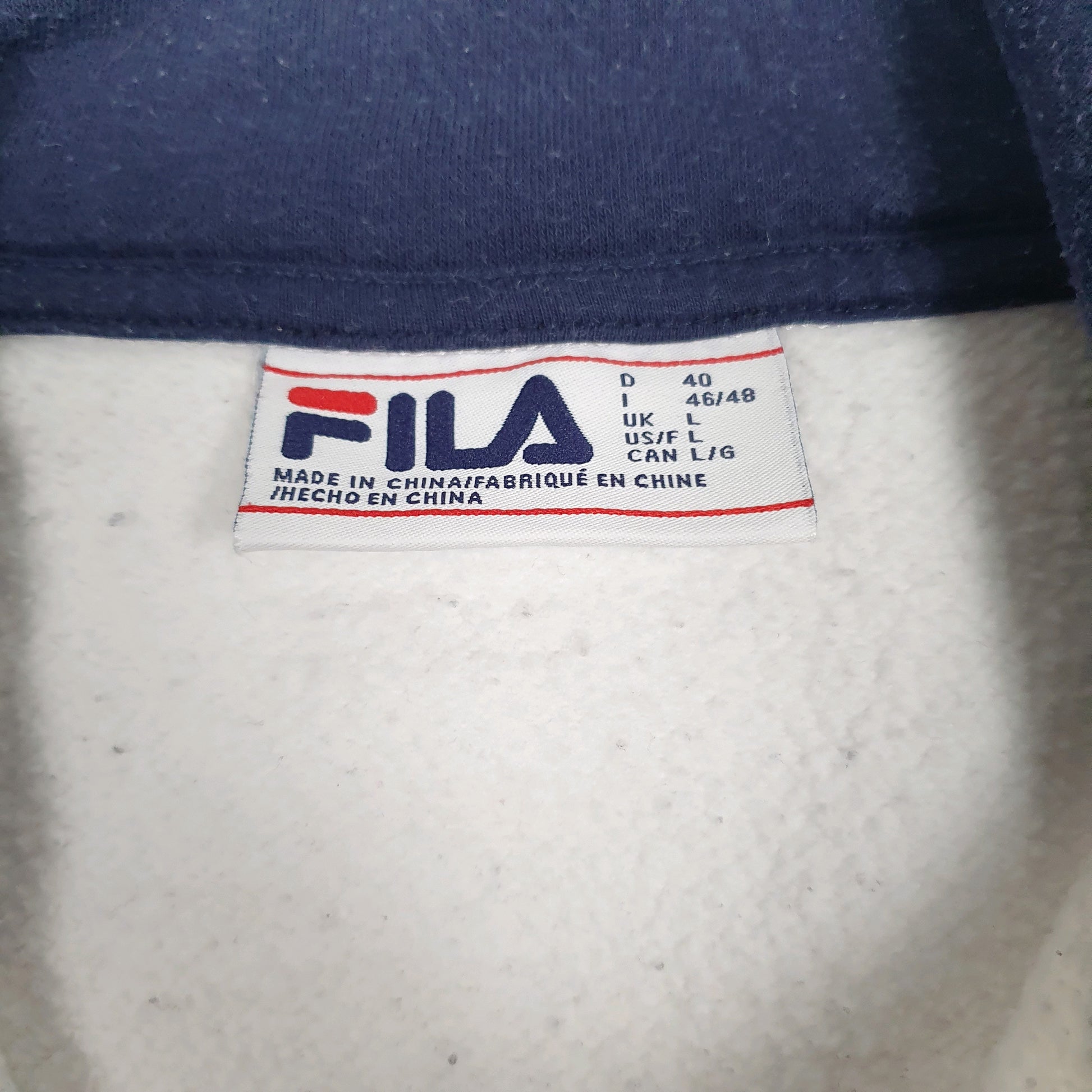 Mens White Fila Spellout Quarter Zip Jumper