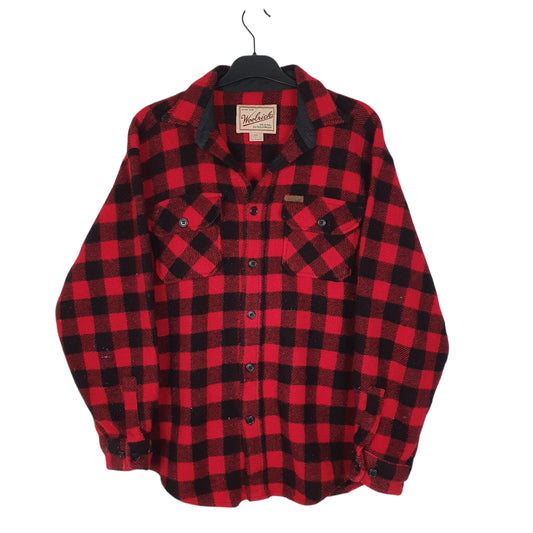 Mens Red Woolrich Thick Flannel Plaid Shacket Jacket Long Sleeve Shirt