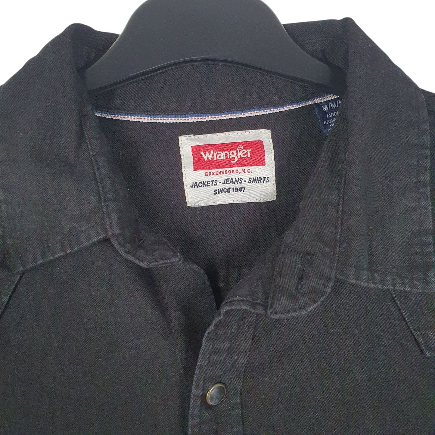 Mens Black Wrangler Denim Pearl Snap  Shirt