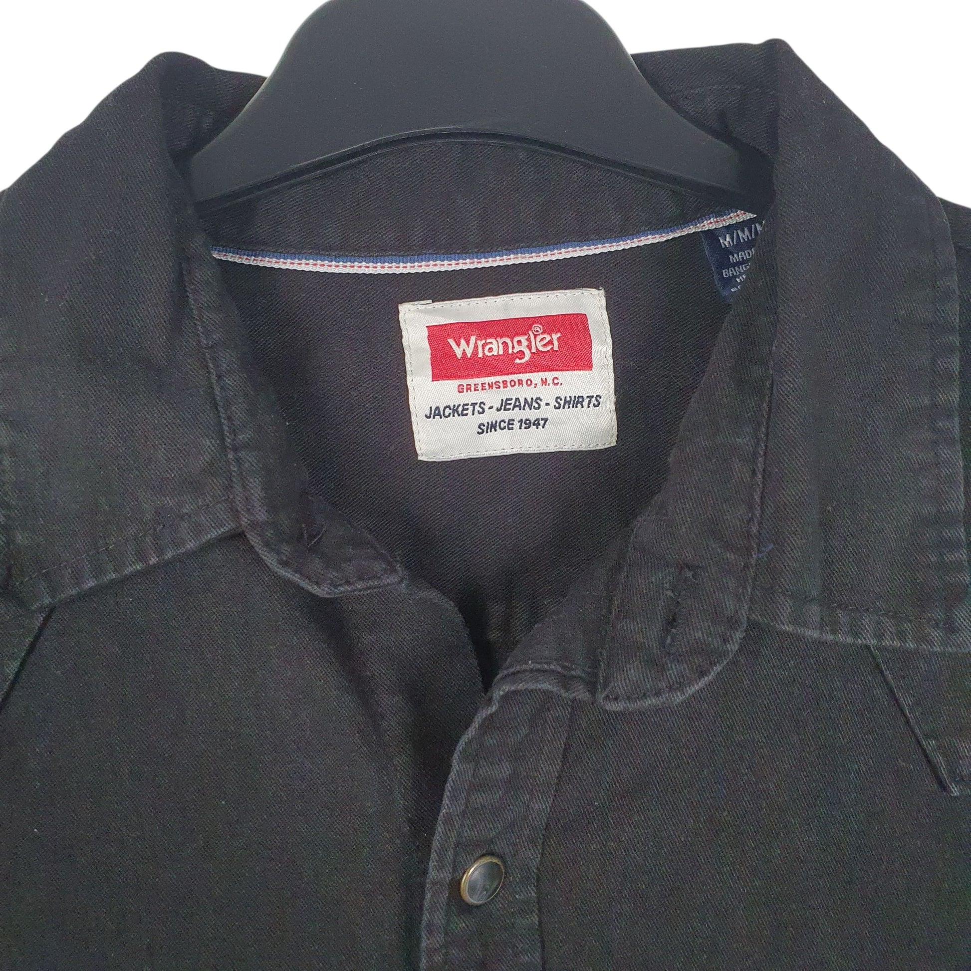 Mens Black Wrangler Denim Pearl Snap  Shirt