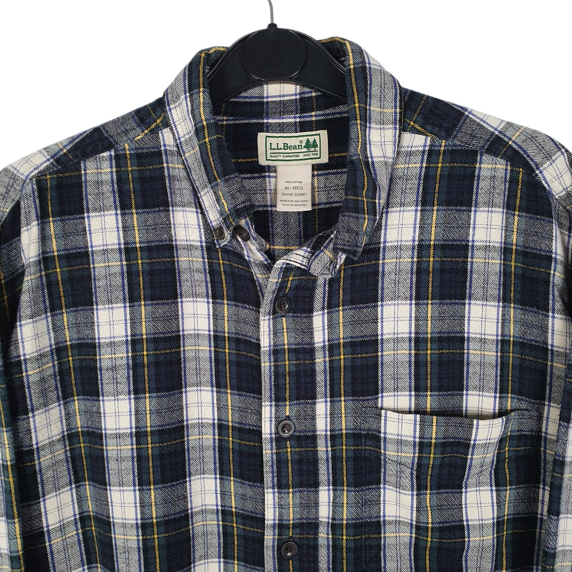 Mens Navy L.L.Bean Thick Flannel Plaid  Shirt