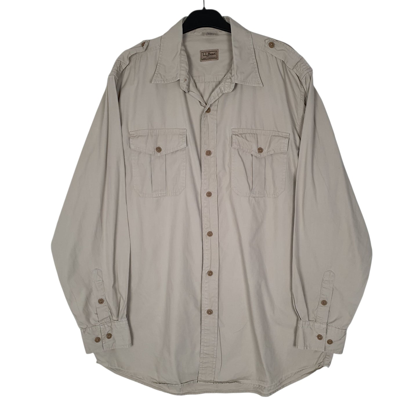 Mens Beige L.L.Bean Hunting Military Long Sleeve Shirt