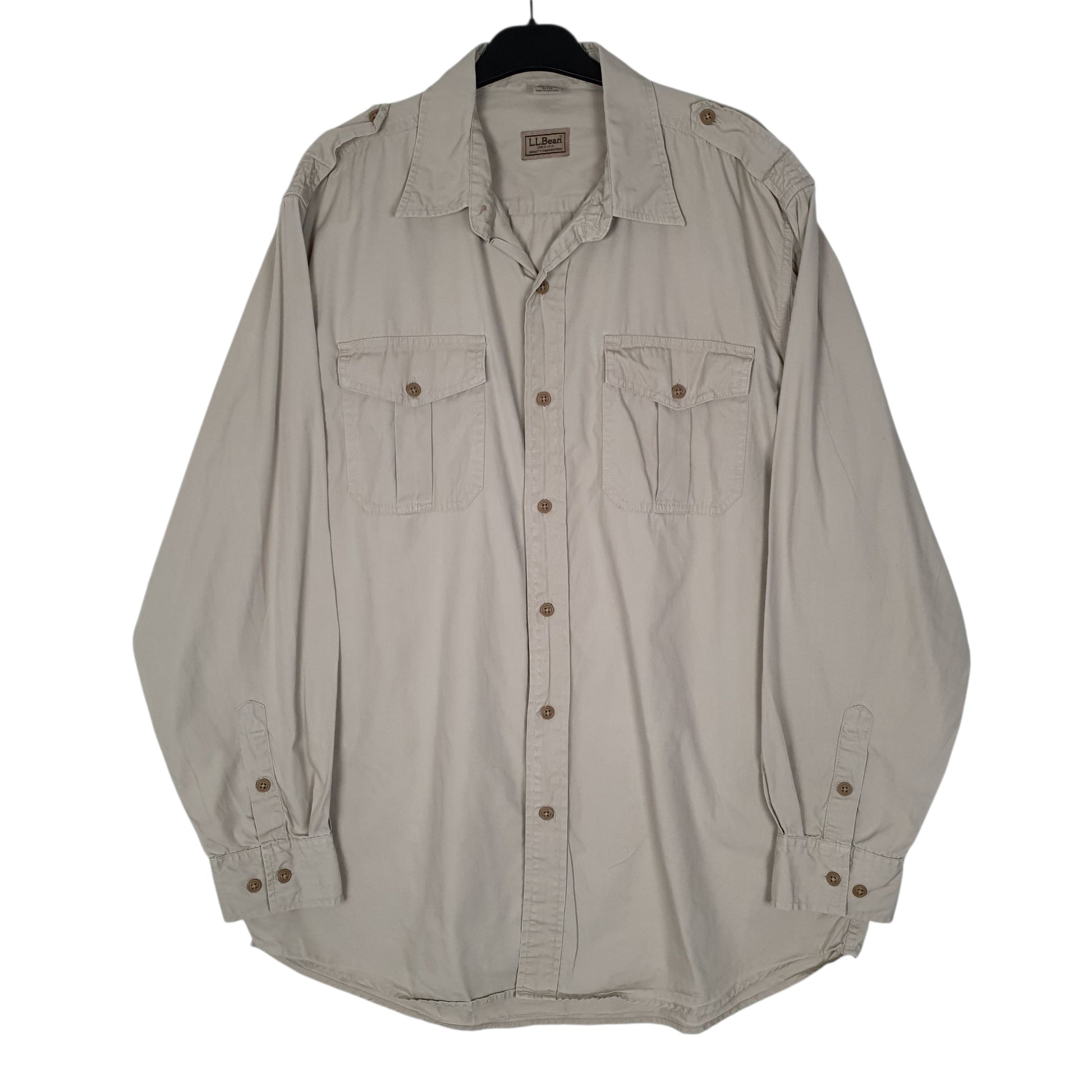 Mens Beige L.L.Bean Hunting Military Long Sleeve Shirt